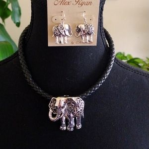 Exquisite elephant necklace with cuff bracelet and earrings